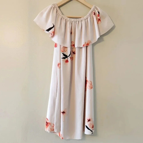 Aritzi Wilfred Aritzia Neuchatel Off Shoulder Floral Print Mini Dress Dusty Pink - Picture 8 of 15